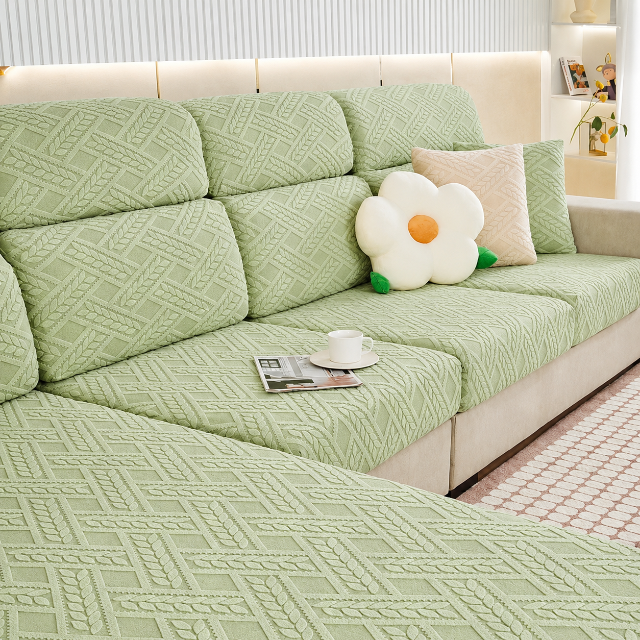 Anti Slip Jacquard Geometric L Shaped Sectional Cushion Sofa Couch Cover