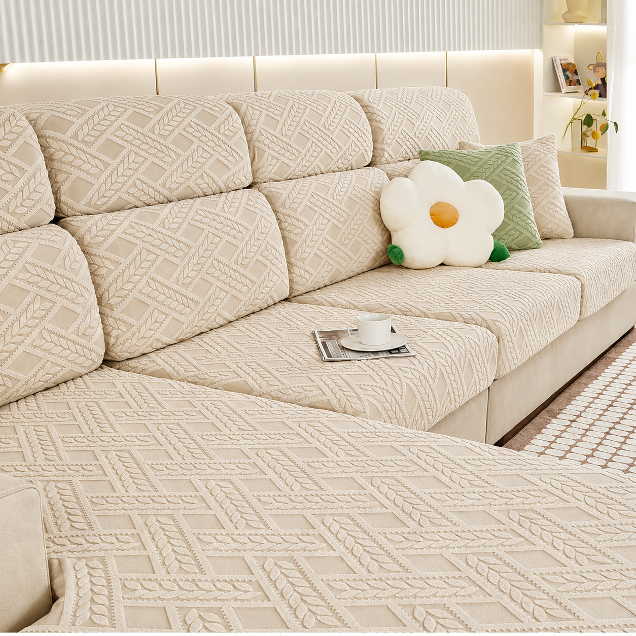 Anti Slip Jacquard Geometric L Shaped Sectional Cushion Sofa Couch Cover