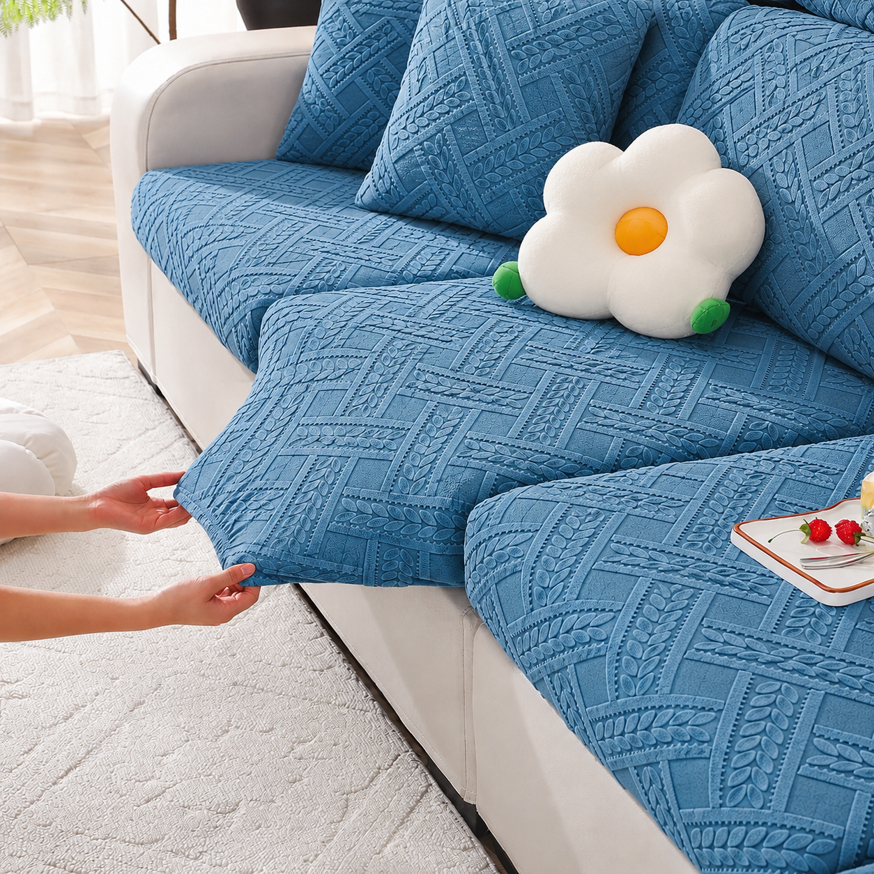 Anti Slip Jacquard Geometric L Shaped Sectional Cushion Sofa Couch Cover