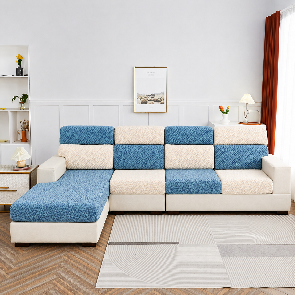 Anti Slip Jacquard Geometric L Shaped Sectional Cushion Sofa Couch Cover