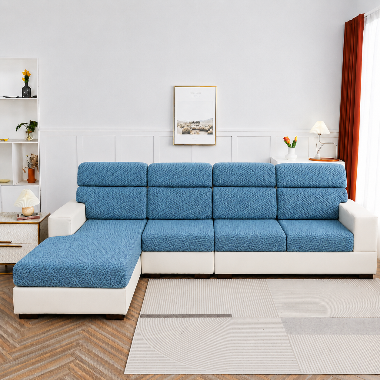 Anti Slip Jacquard Geometric L Shaped Sectional Cushion Sofa Couch Cover