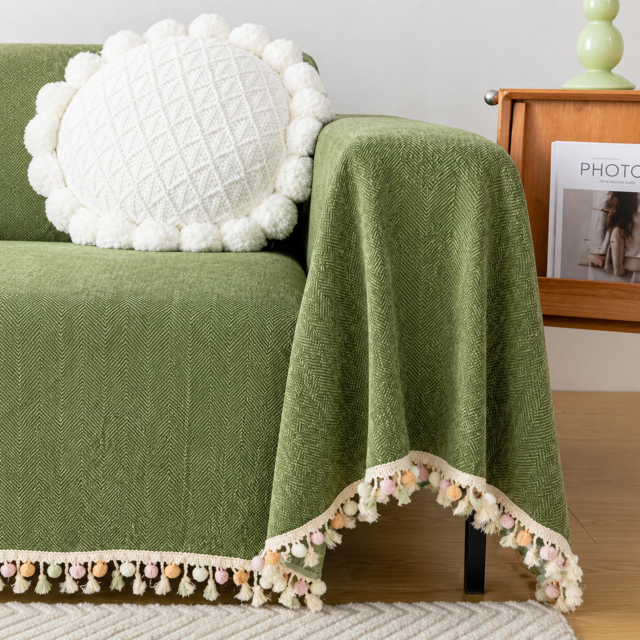 Elegant Boho Herringbone Chenille Tassels Sofa Couch Cover