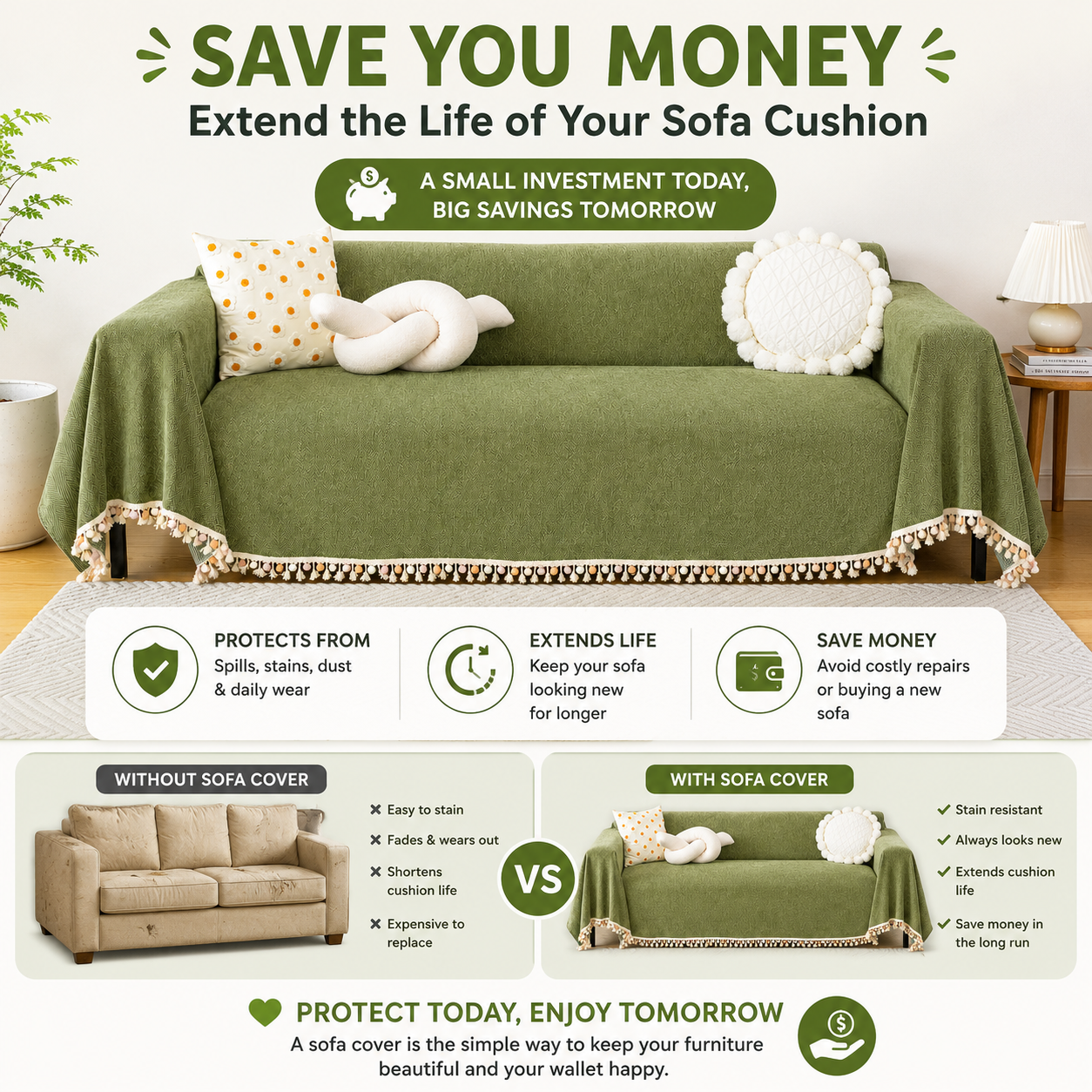 Elegant Boho Herringbone Chenille Tassels Sofa Couch Cover