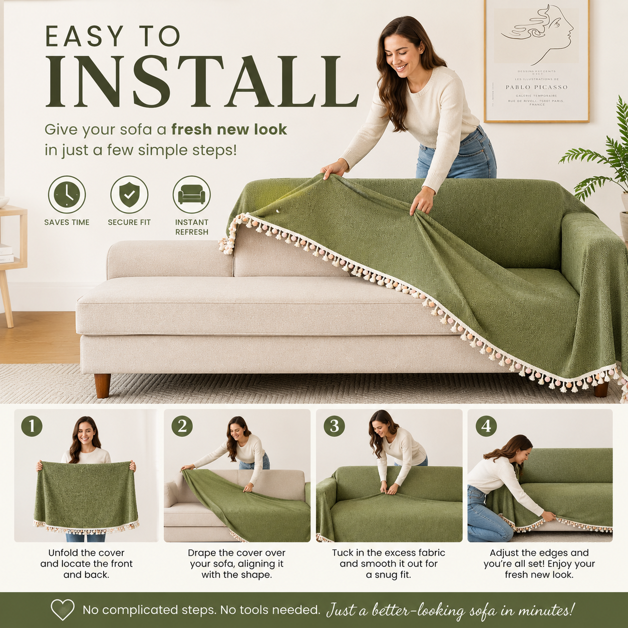 Elegant Boho Herringbone Chenille Tassels Sofa Couch Cover