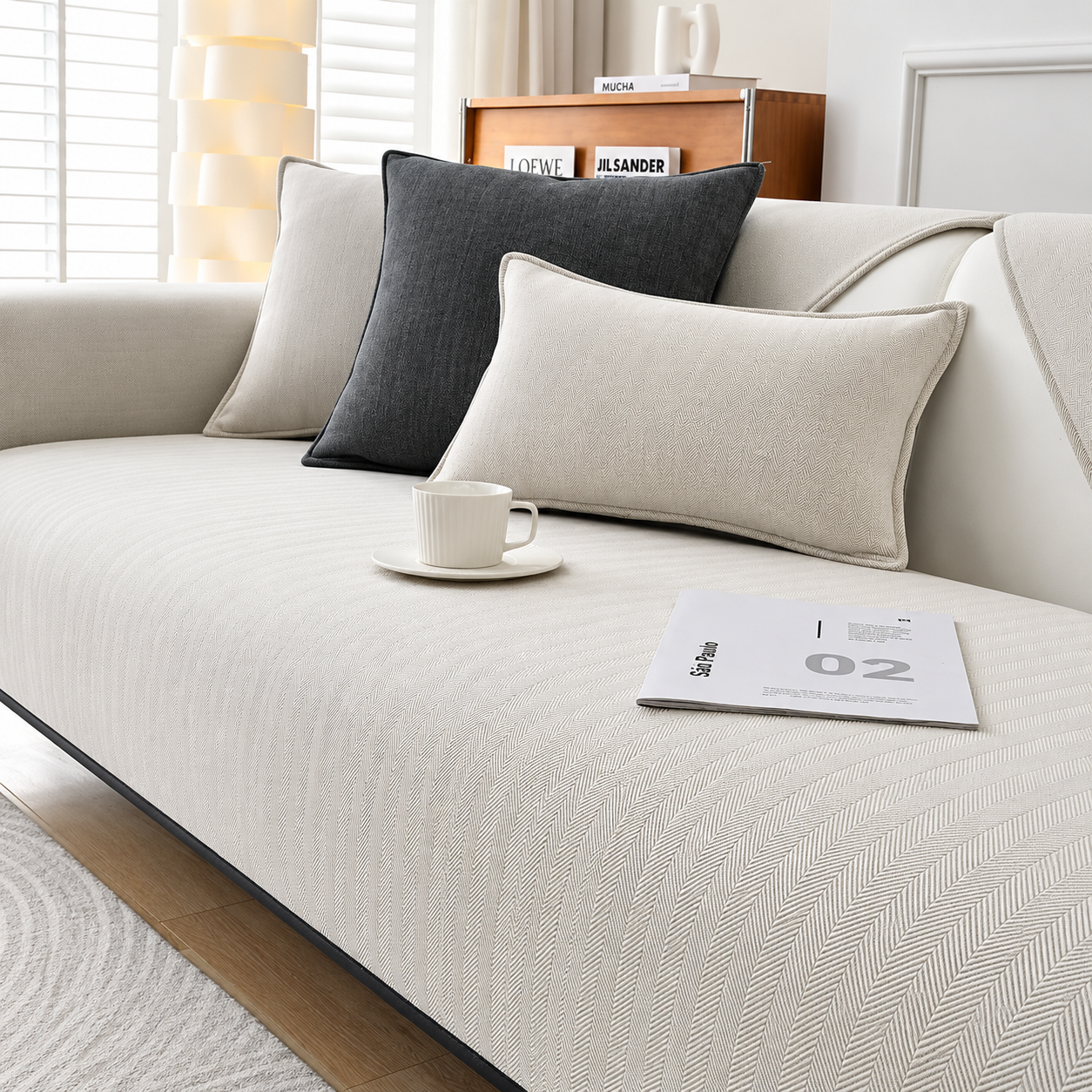 Non-Slip Boho Herringbone Chenille Sofa Couch Cover