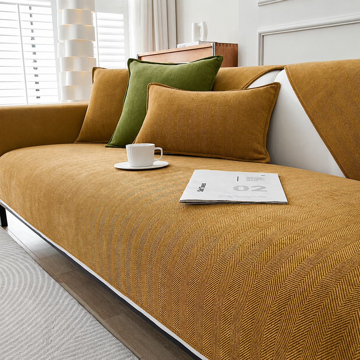 Non-Slip Boho Herringbone Chenille Sofa Couch Cover