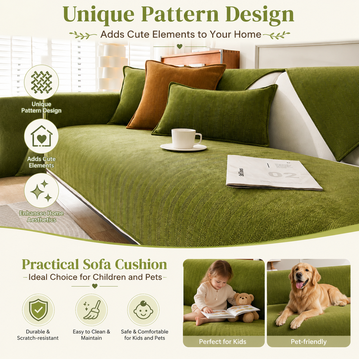 Non-Slip Boho Herringbone Chenille Sofa Couch Cover