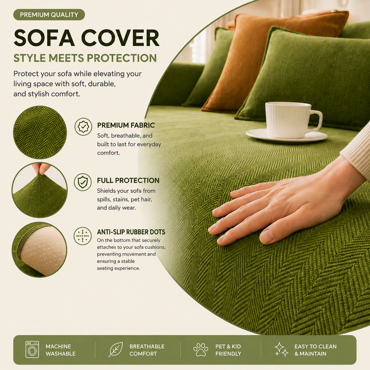 Non-Slip Boho Herringbone Chenille Sofa Couch Cover
