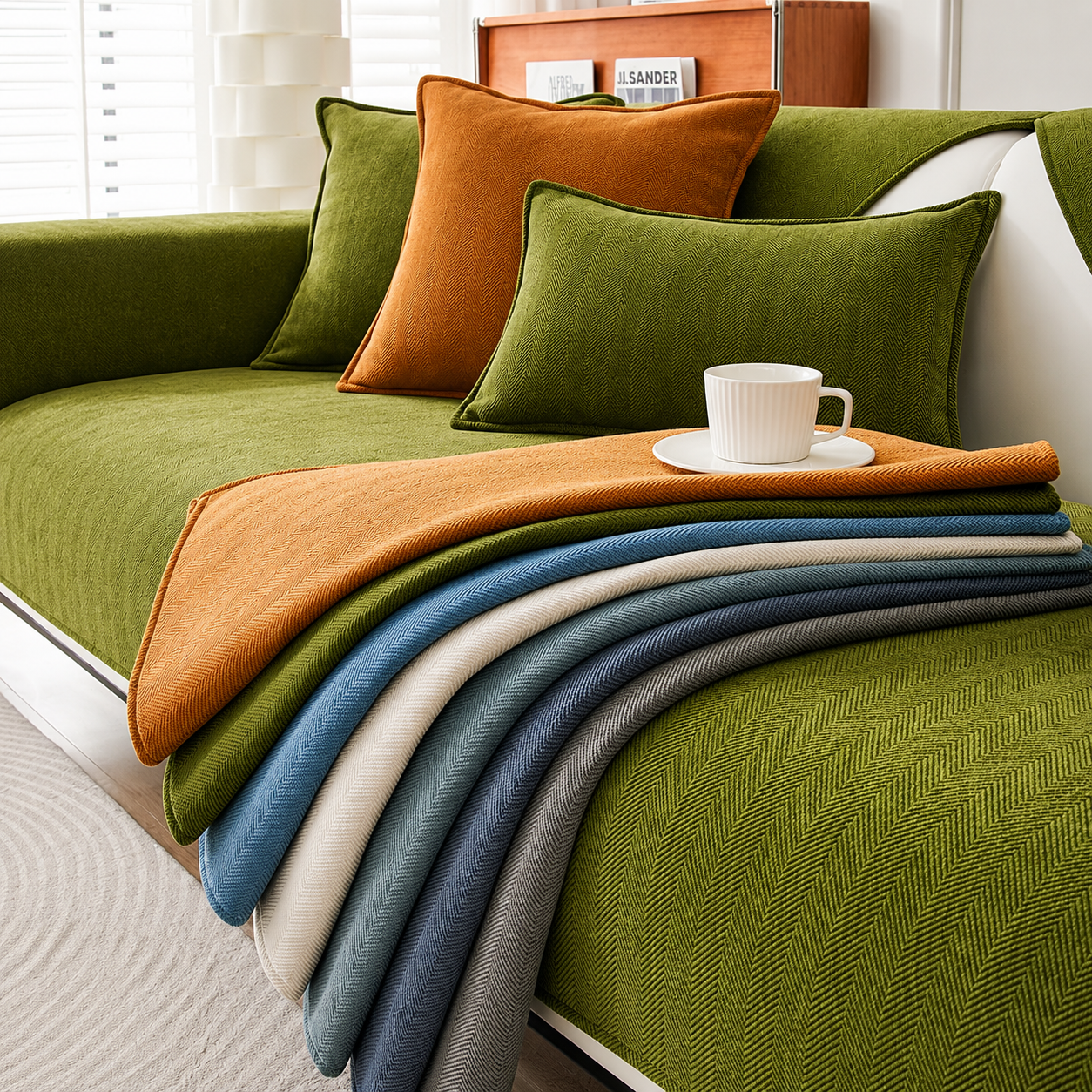 Non-Slip Boho Herringbone Chenille Sofa Couch Cover