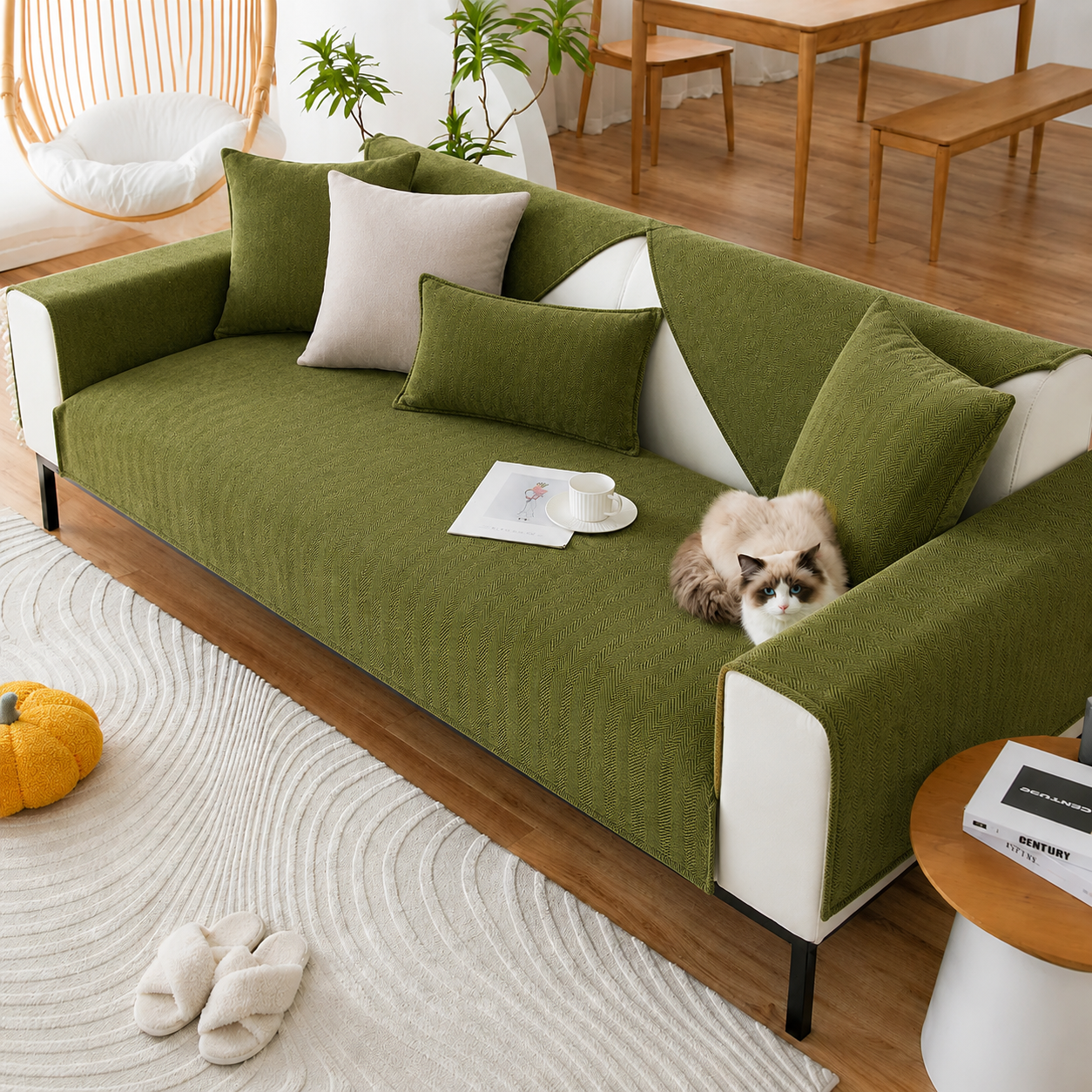 Non-Slip Boho Herringbone Chenille Sofa Couch Cover