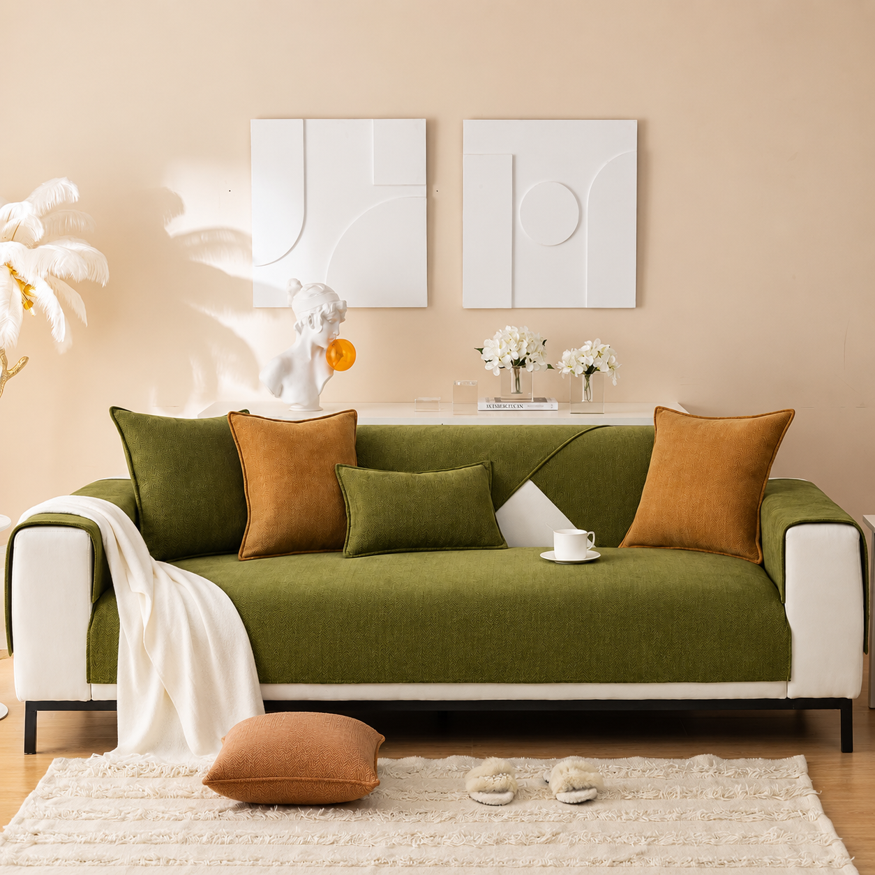 Non-Slip Boho Herringbone Chenille Sofa Couch Cover