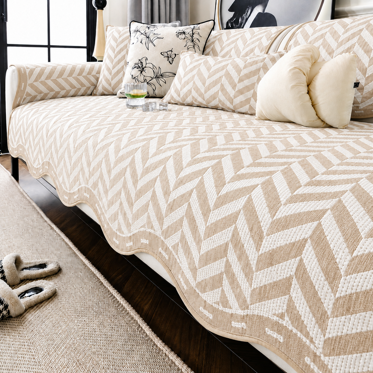 Non-Slip Ice Silk Geometric Sofa Couch Cover