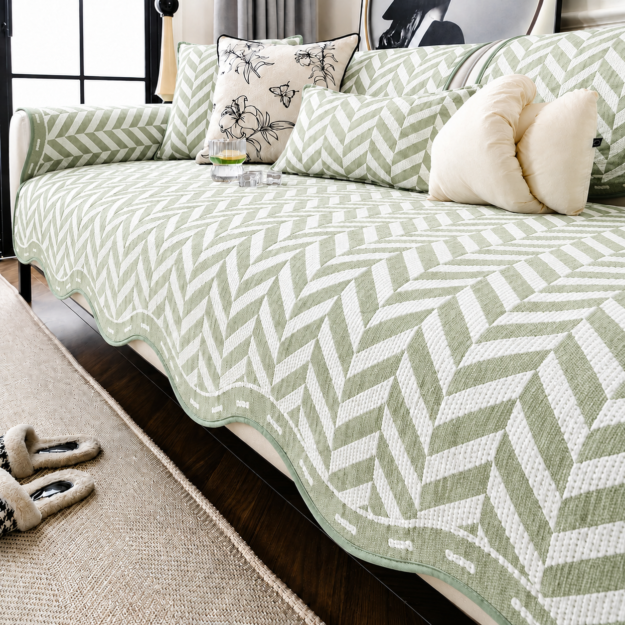 Non-Slip Ice Silk Geometric Sofa Couch Cover