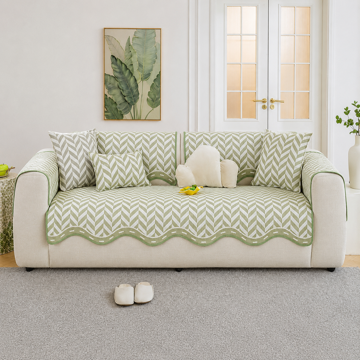 Non-Slip Ice Silk Geometric Sofa Couch Cover
