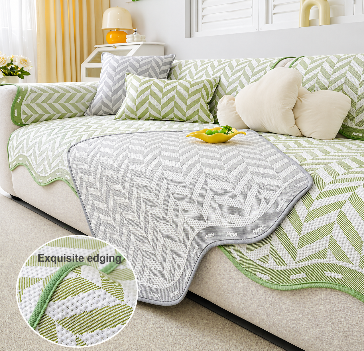 Non-Slip Ice Silk Geometric Sofa Couch Cover