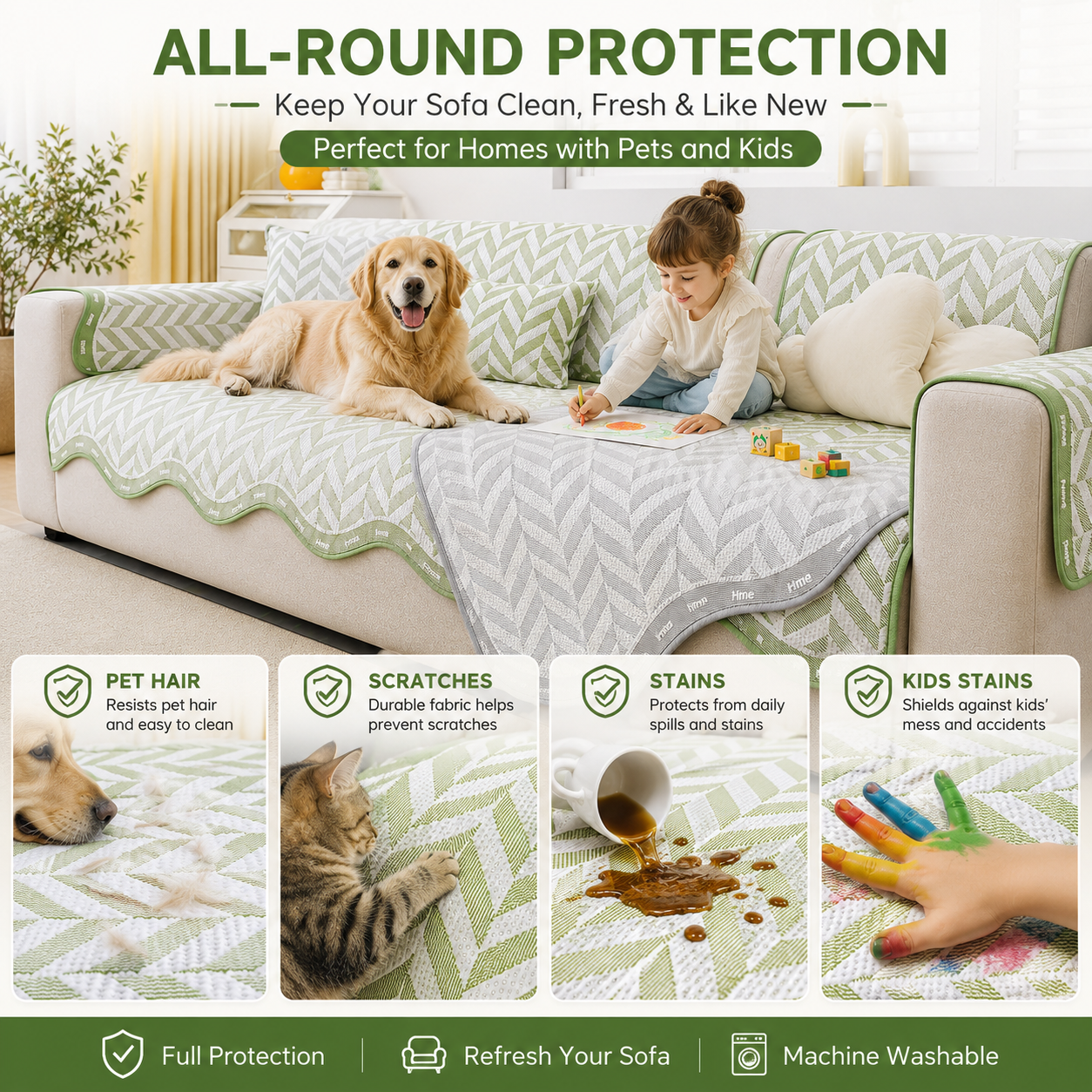 Non-Slip Ice Silk Geometric Sofa Couch Cover