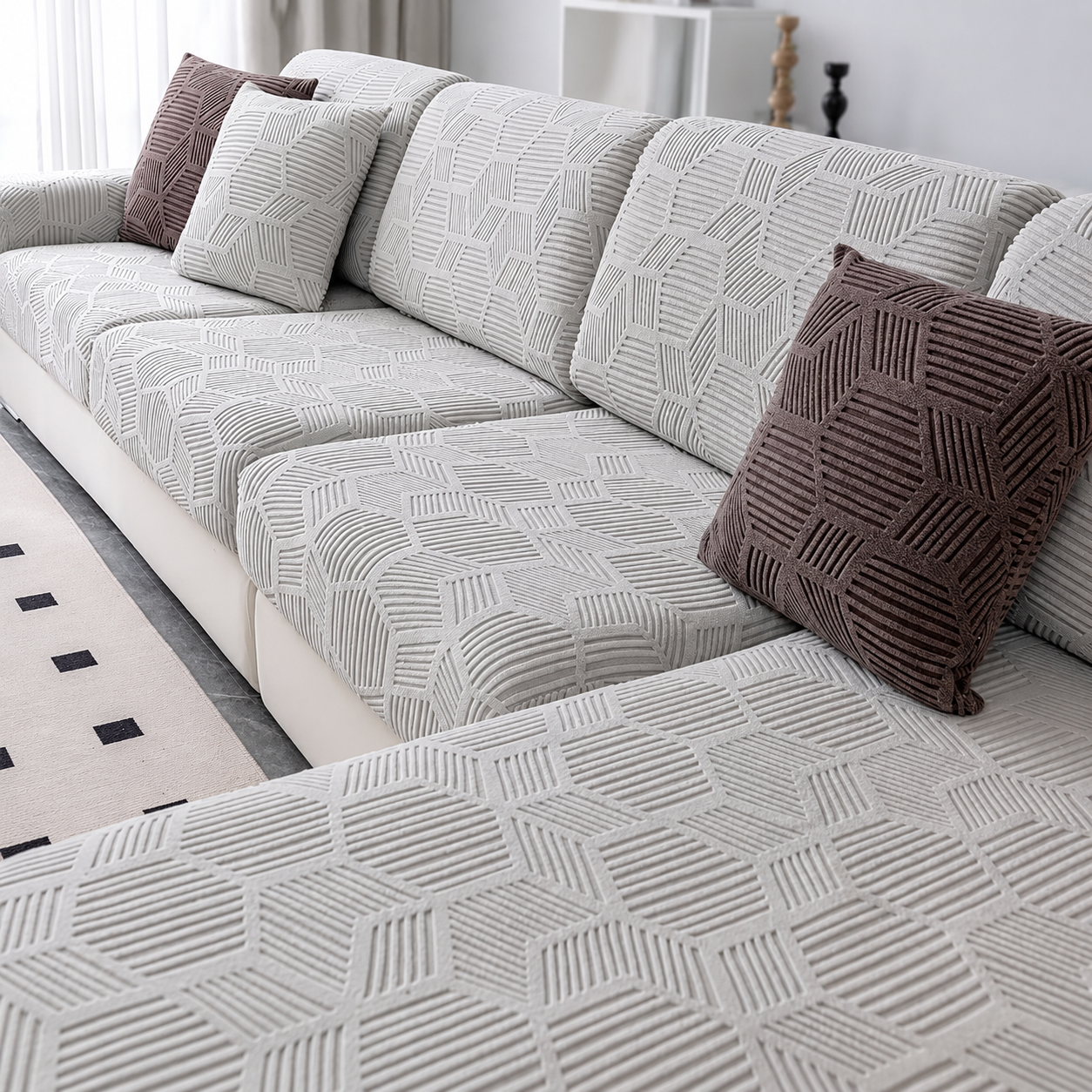 Anti Slip Cushion L Shaped Geometric Sectional Sofa Couch Cover