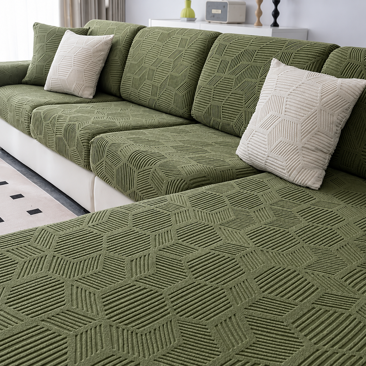 Anti Slip Cushion L Shaped Geometric Sectional Sofa Couch Cover