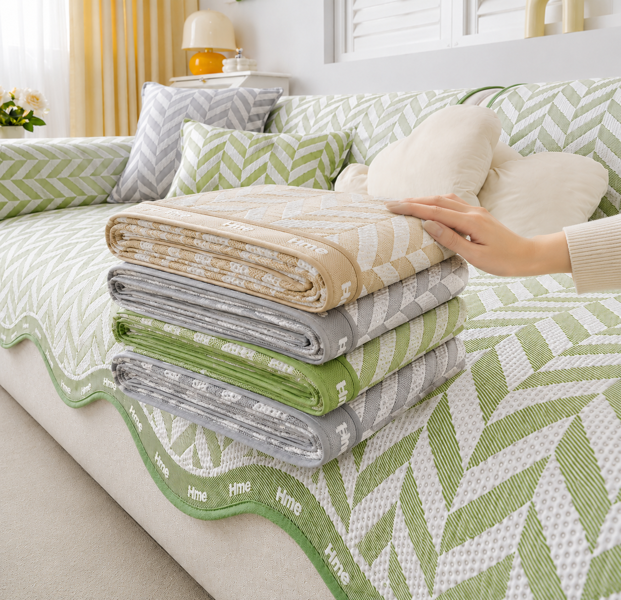 Non-Slip Ice Silk Geometric Sofa Couch Cover