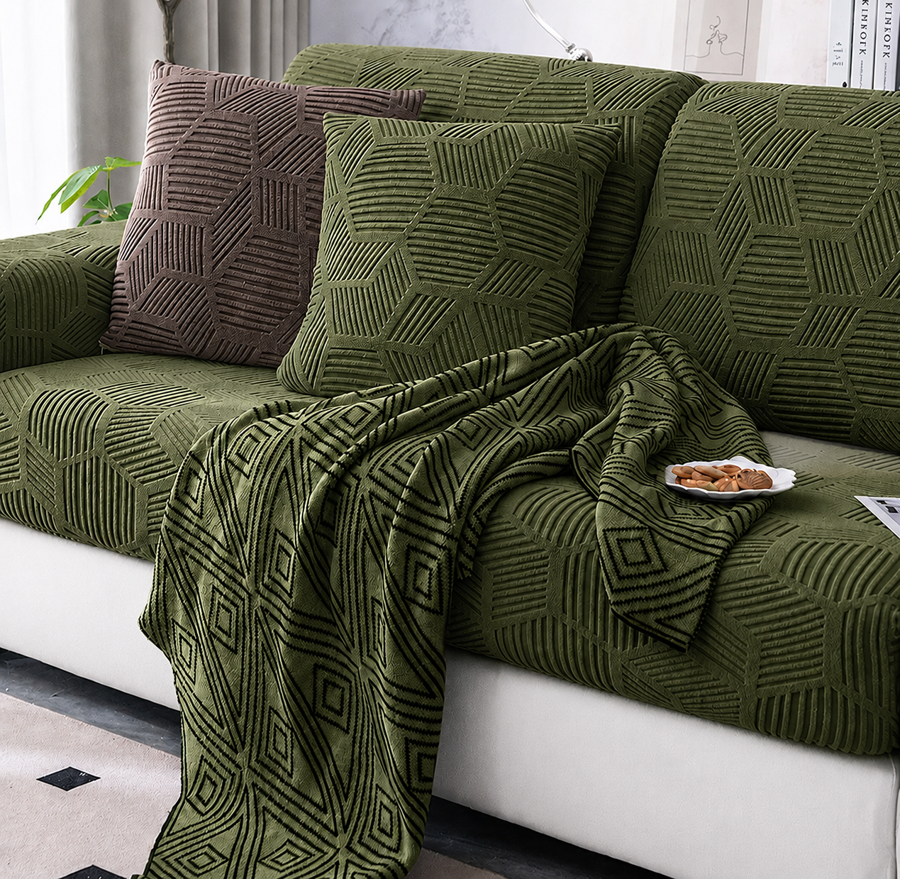 Anti Slip Cushion L Shaped Geometric Sectional Sofa Couch Cover