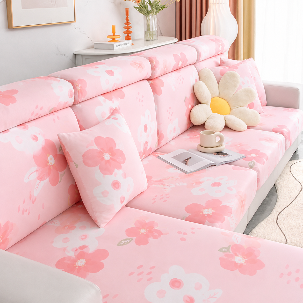 Anti-Slip L Shaped Pastel flora Cushion Sofa Couch Cover