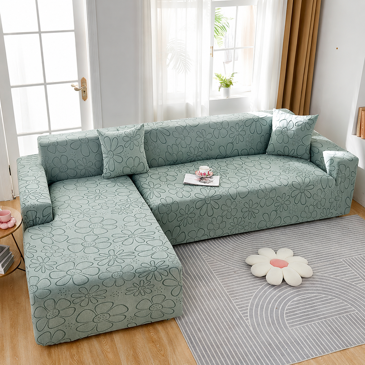 Anti Slip Slipcover Floral L Shape Sofa Couch Cover