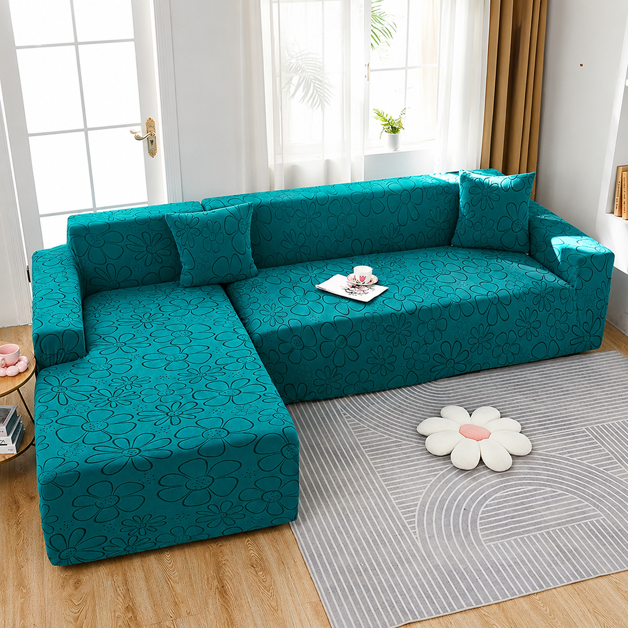 Anti Slip Slipcover Floral L Shape Sofa Couch Cover