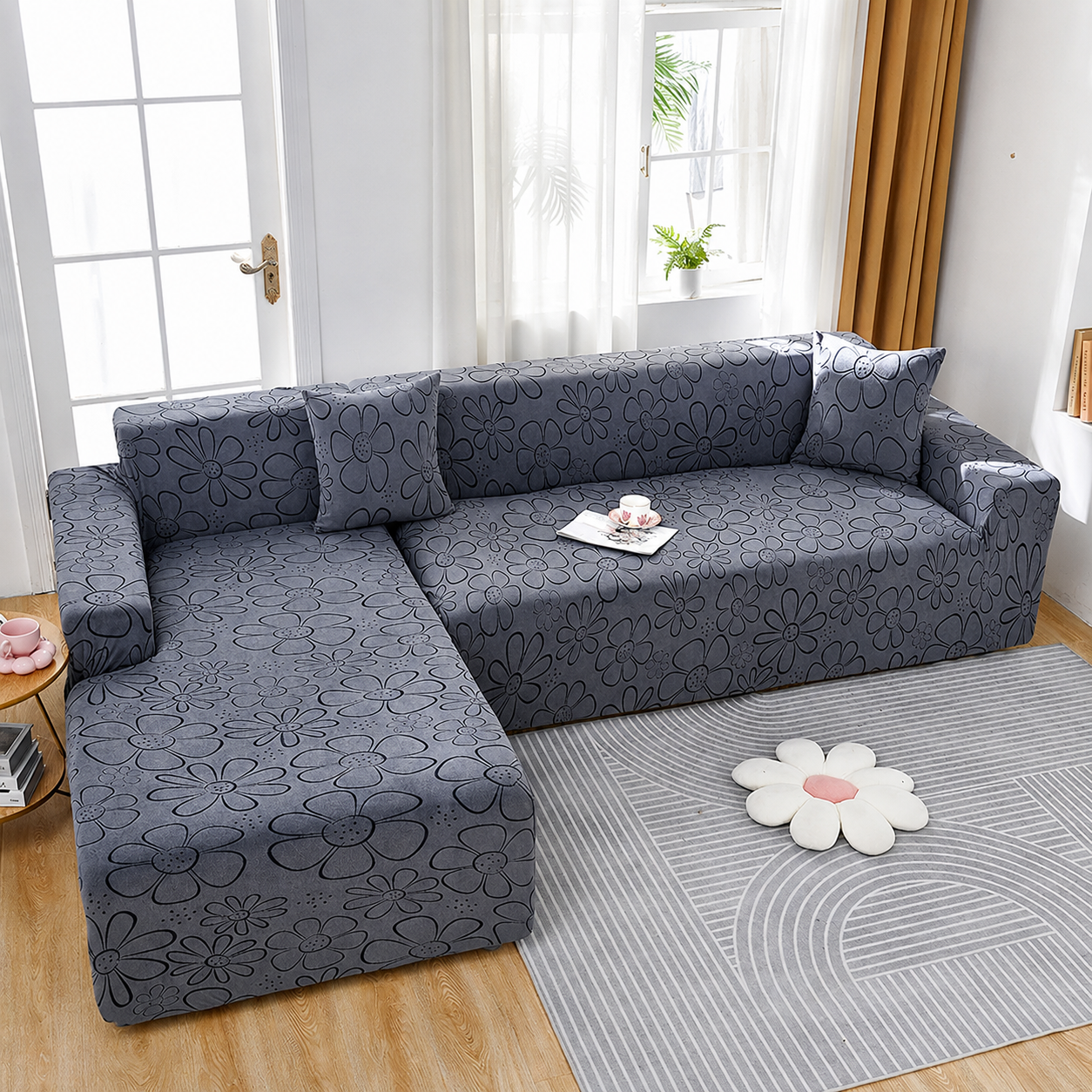 Anti Slip Slipcover Floral L Shape Sofa Couch Cover