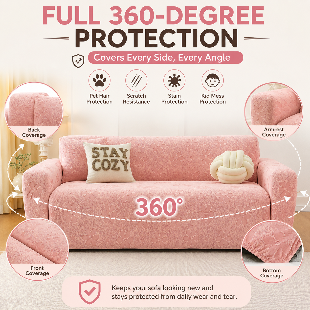 360 Floral Jacquard Slipcover Sofa Couch Cover