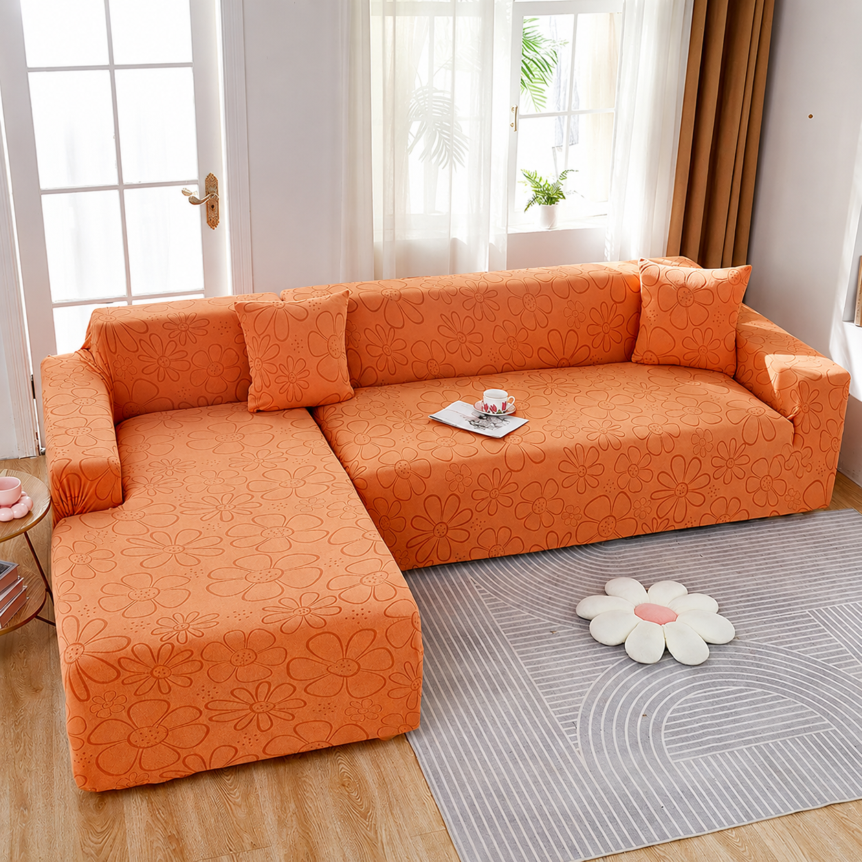 Anti Slip Slipcover Floral L Shape Sofa Couch Cover