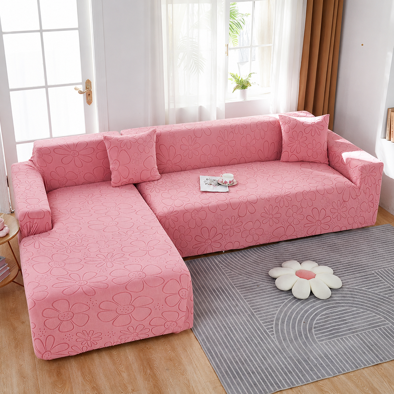 Anti Slip Slipcover Floral L Shape Sofa Couch Cover