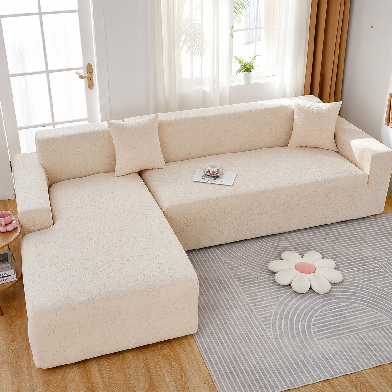 Anti Slip Slipcover Floral L Shape Sofa Couch Cover