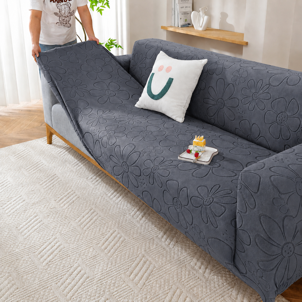 Anti Slip Slipcover Floral L Shape Sofa Couch Cover
