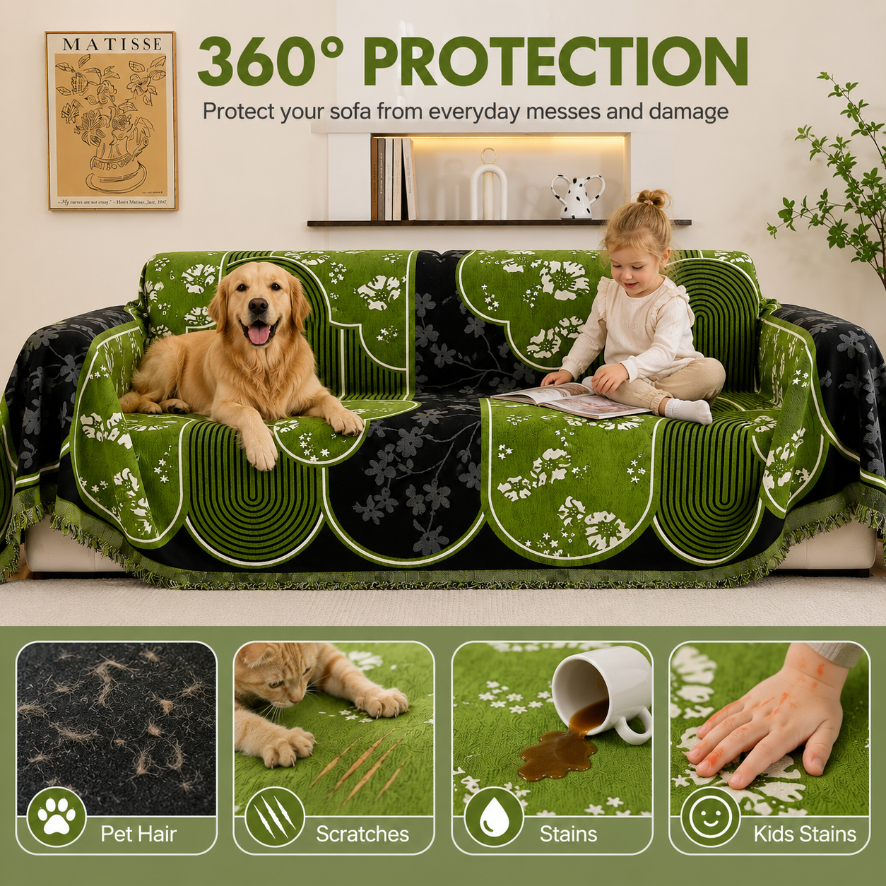 Non-Slip Modern Abstract Floral Chenille Tassels Sofa Couch Cover