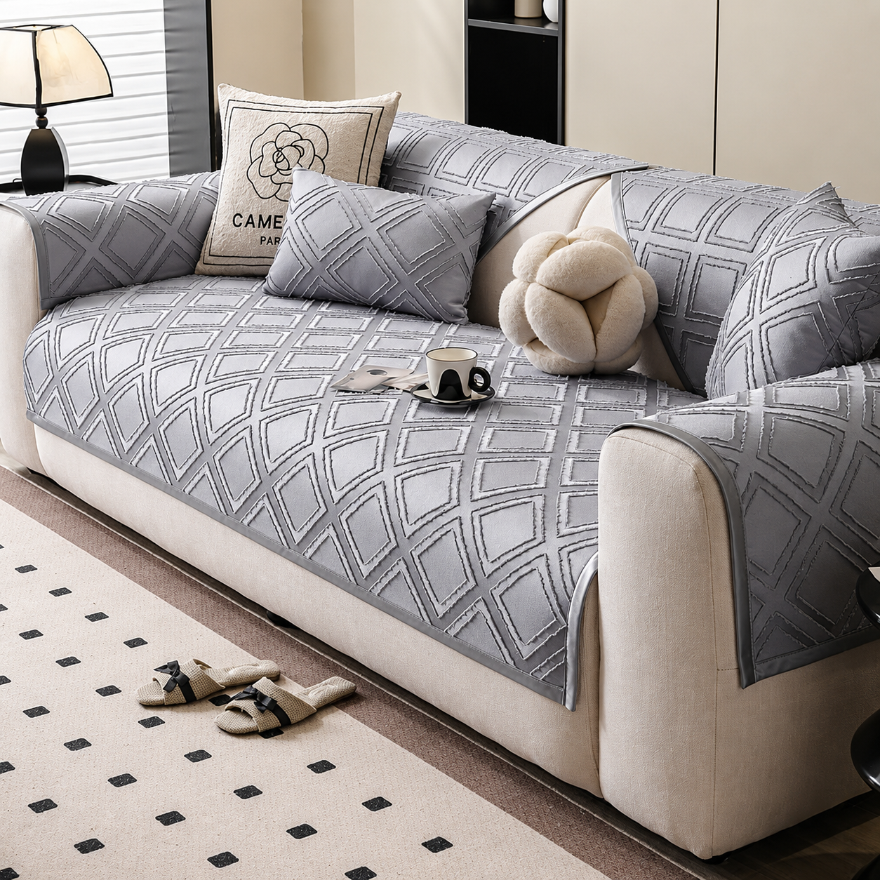 Non Slip Chenille Geometric Mat Couch Sofa Cover