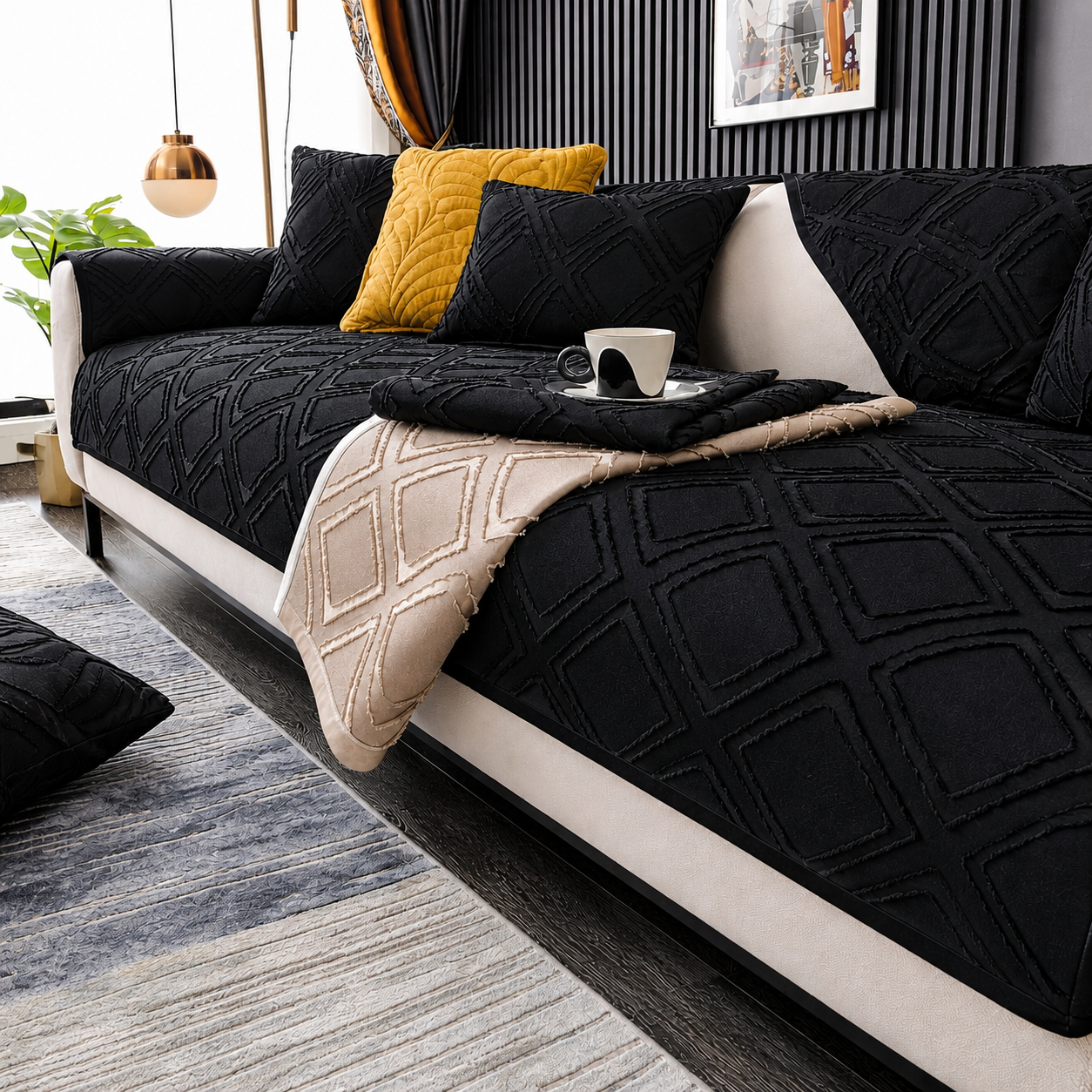 Non Slip Chenille Geometric Mat Couch Sofa Cover