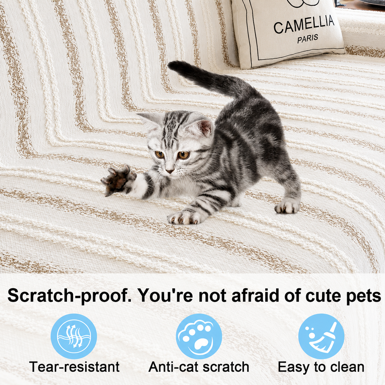 Non-Slip Stripe Chenille Tassels Sofa Couch Cover