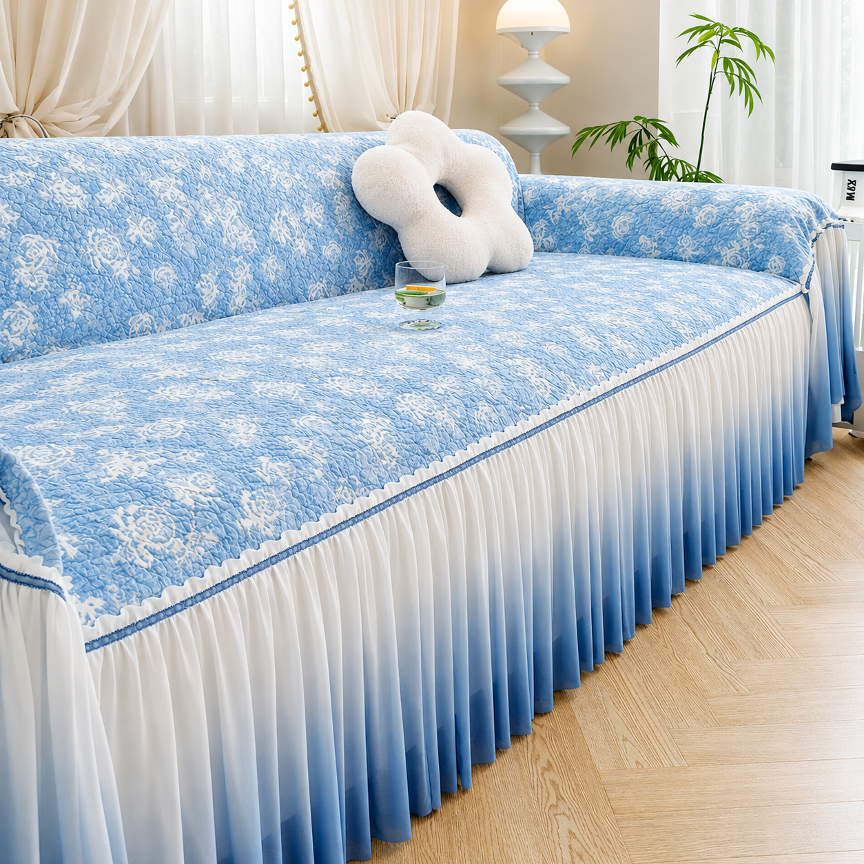 Boho Non-Slip Luxury Chenille Elegance Skirted Sofa Couch Cover