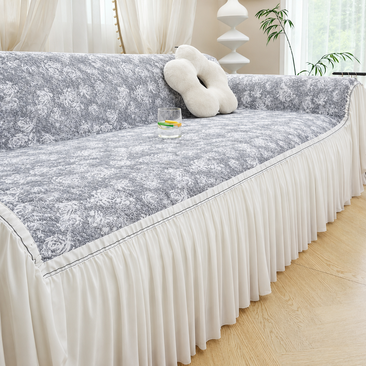 Boho Non-Slip Luxury Chenille Elegance Skirted Sofa Couch Cover