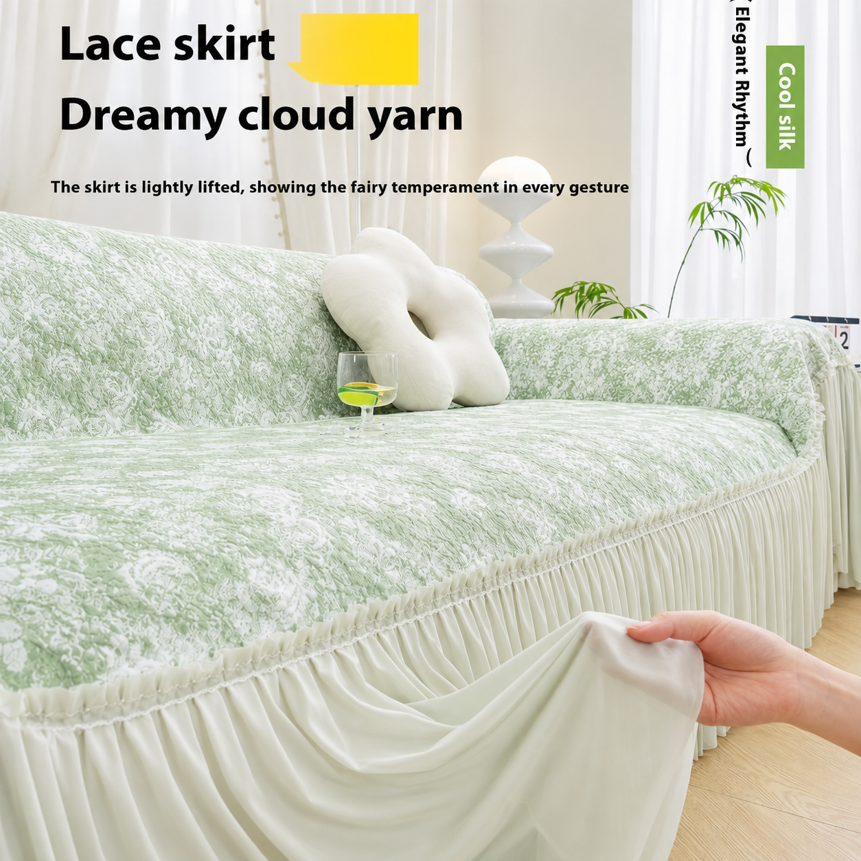 Boho Non-Slip Luxury Chenille Elegance Skirted Sofa Couch Cover