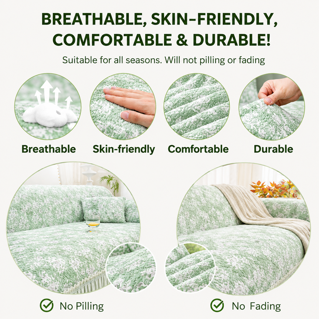Boho Non-Slip Luxury Chenille Elegance Skirted Sofa Couch Cover