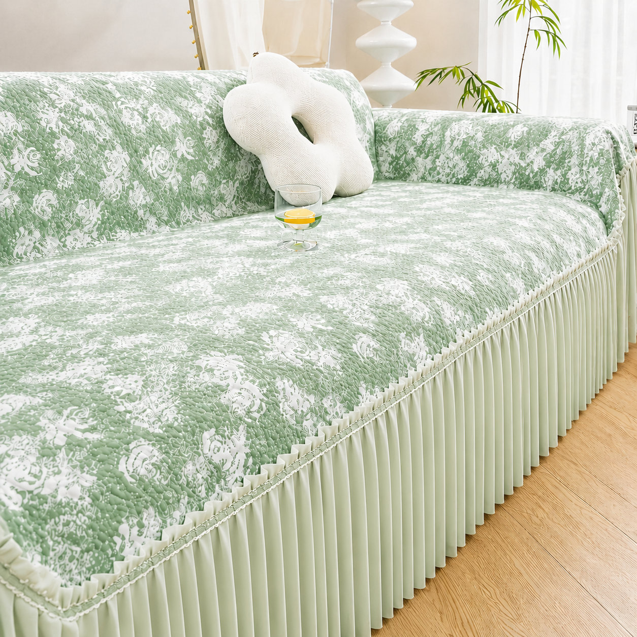 Boho Non-Slip Luxury Chenille Elegance Skirted Sofa Couch Cover