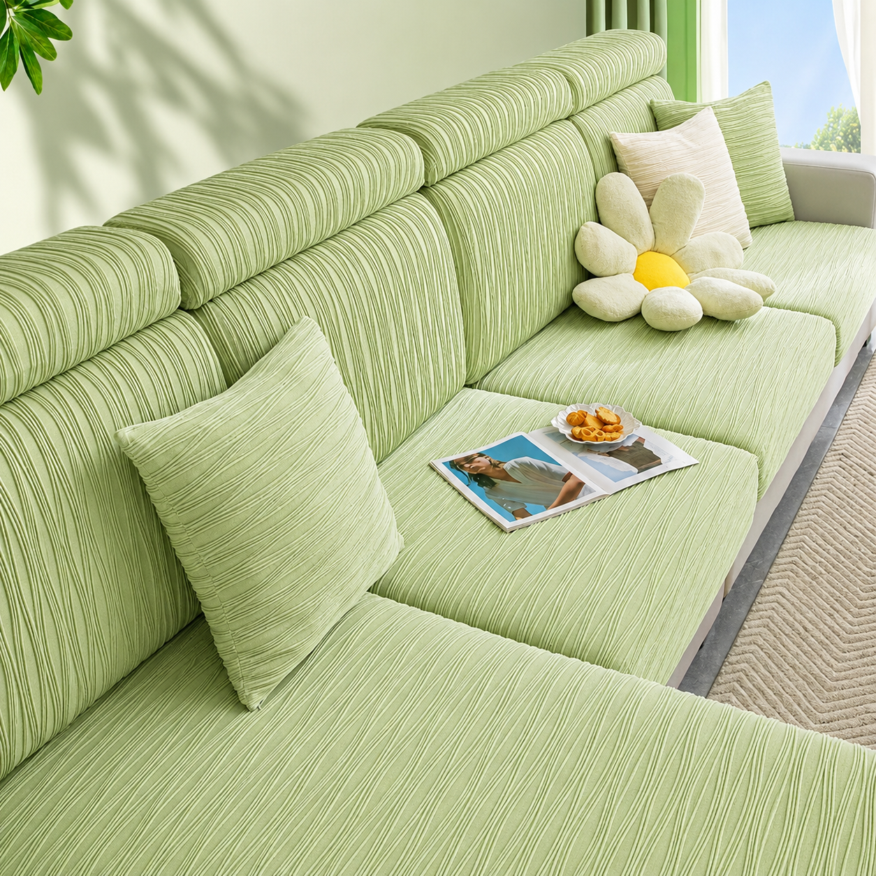 Anti Slip Jacquard L Shaped Sectional Cushion Sofa Couch Cover