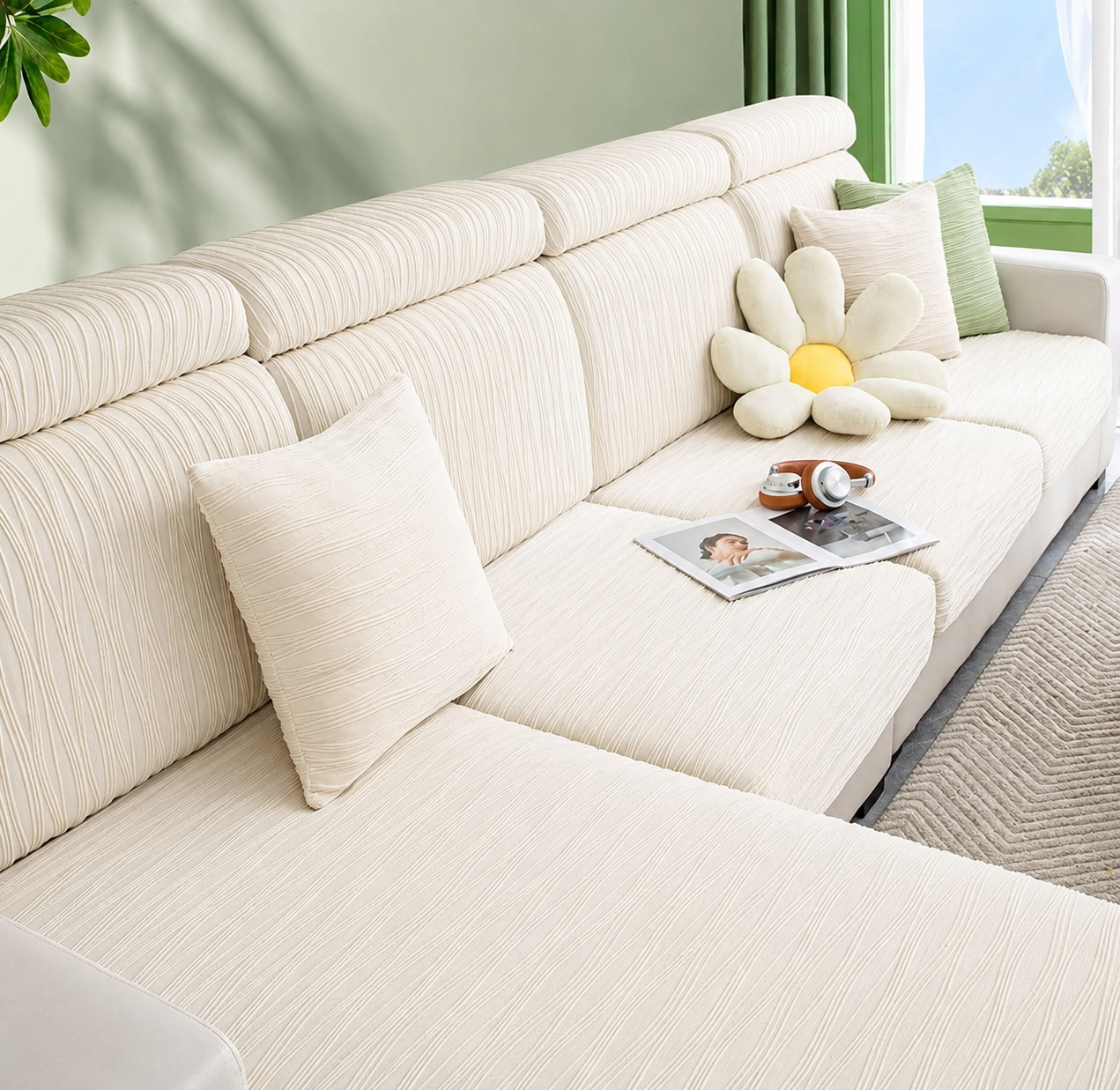 Anti Slip Jacquard L Shaped Sectional Cushion Sofa Couch Cover