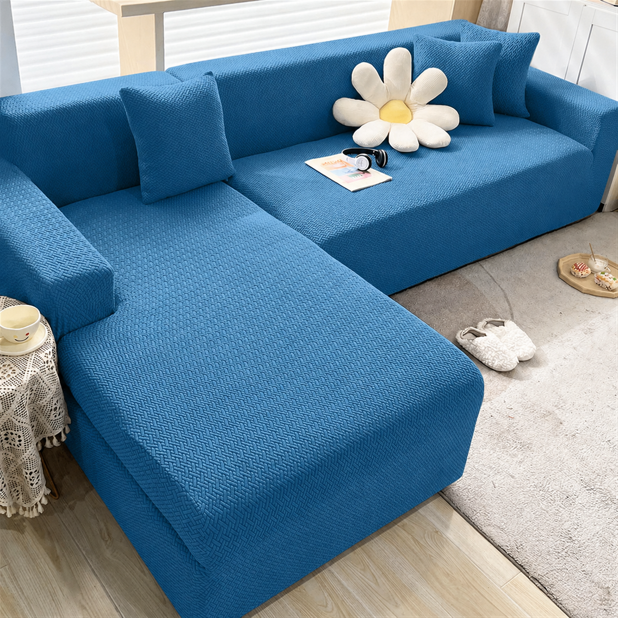 L Shape Jacquard Geometric Slipcover Couch Sofa Cover