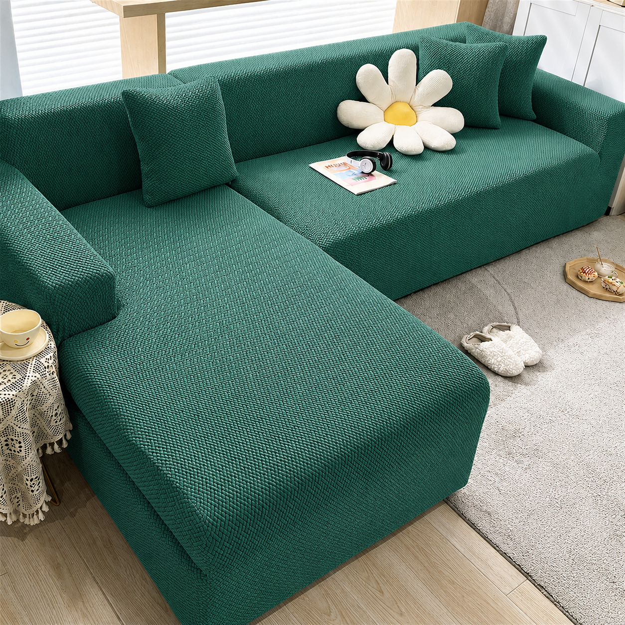 L Shape Jacquard Geometric Slipcover Couch Sofa Cover