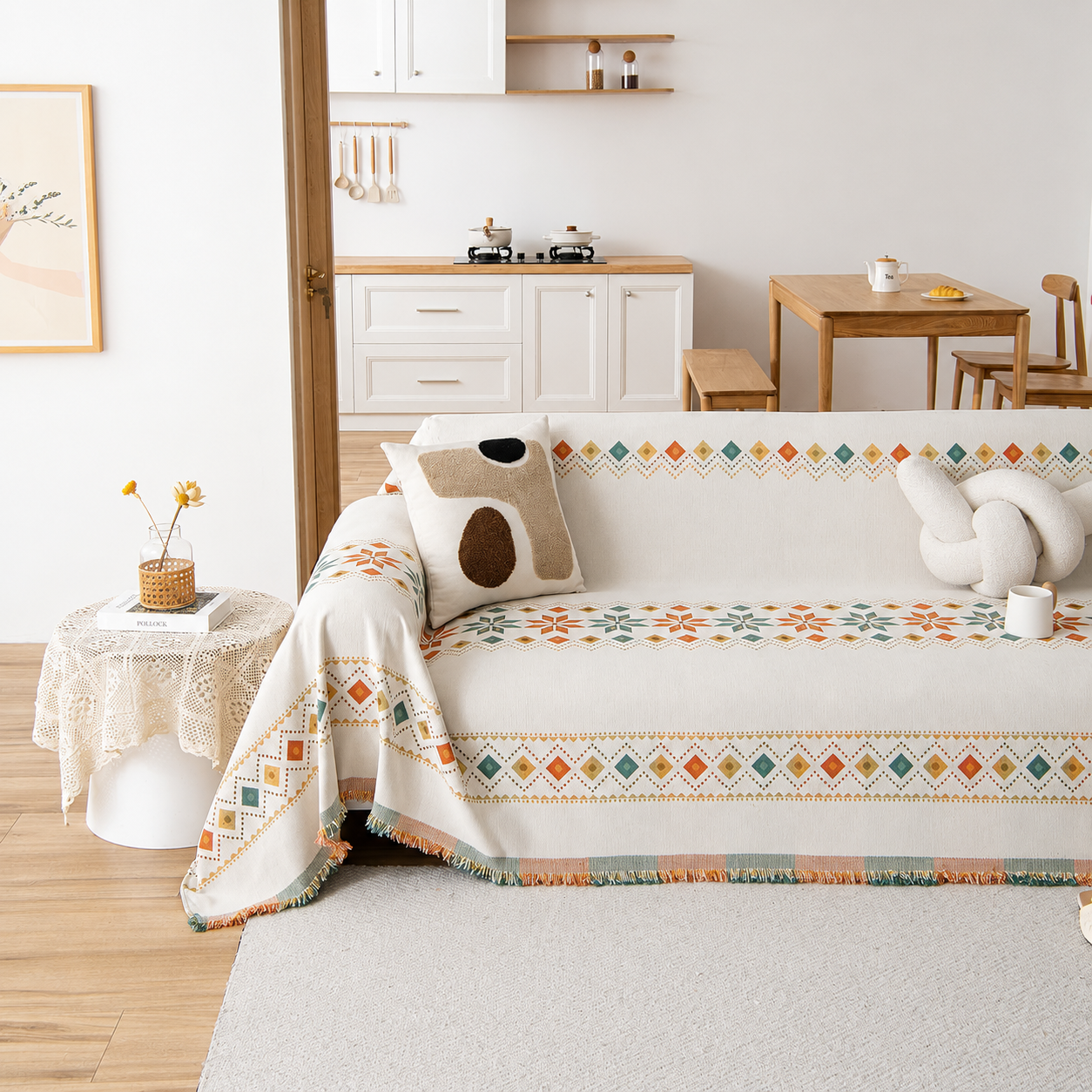 Non-Slip Boho Chenille Tassels Reversible Sofa Couch Cover