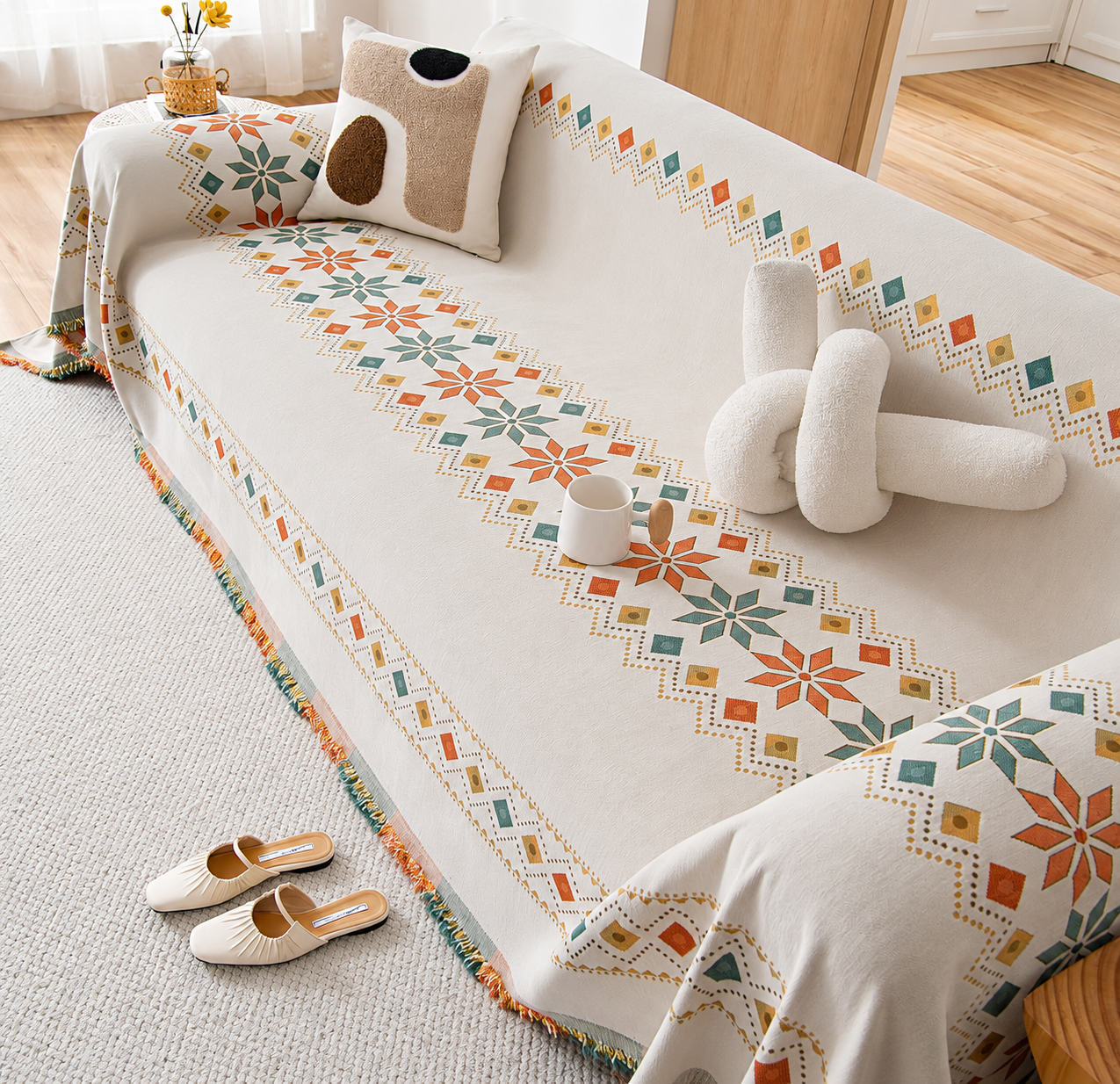 Non-Slip Boho Chenille Tassels Reversible Sofa Couch Cover