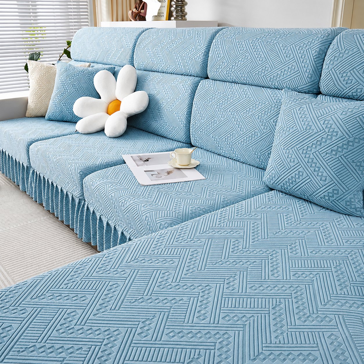 Non Slip L Shaped Skirted Cushion Slipcover Sofa Couch Cover