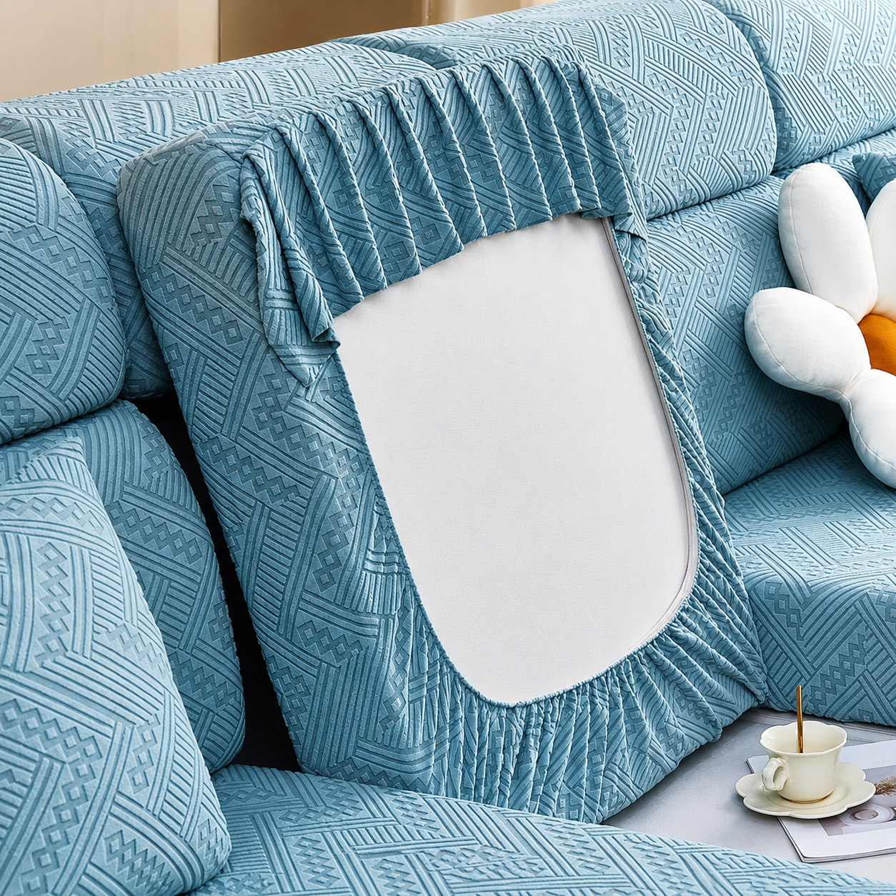 Non Slip L Shaped Skirted Cushion Slipcover Sofa Couch Cover